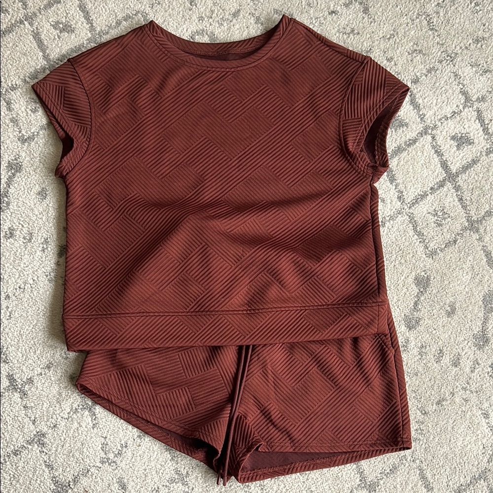 Coffee Colored Geometric Patterned Two-Piece Set - image 1